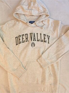 Deer Valley Embroidered Logo Oatmeal Cream Hoodie Sz S